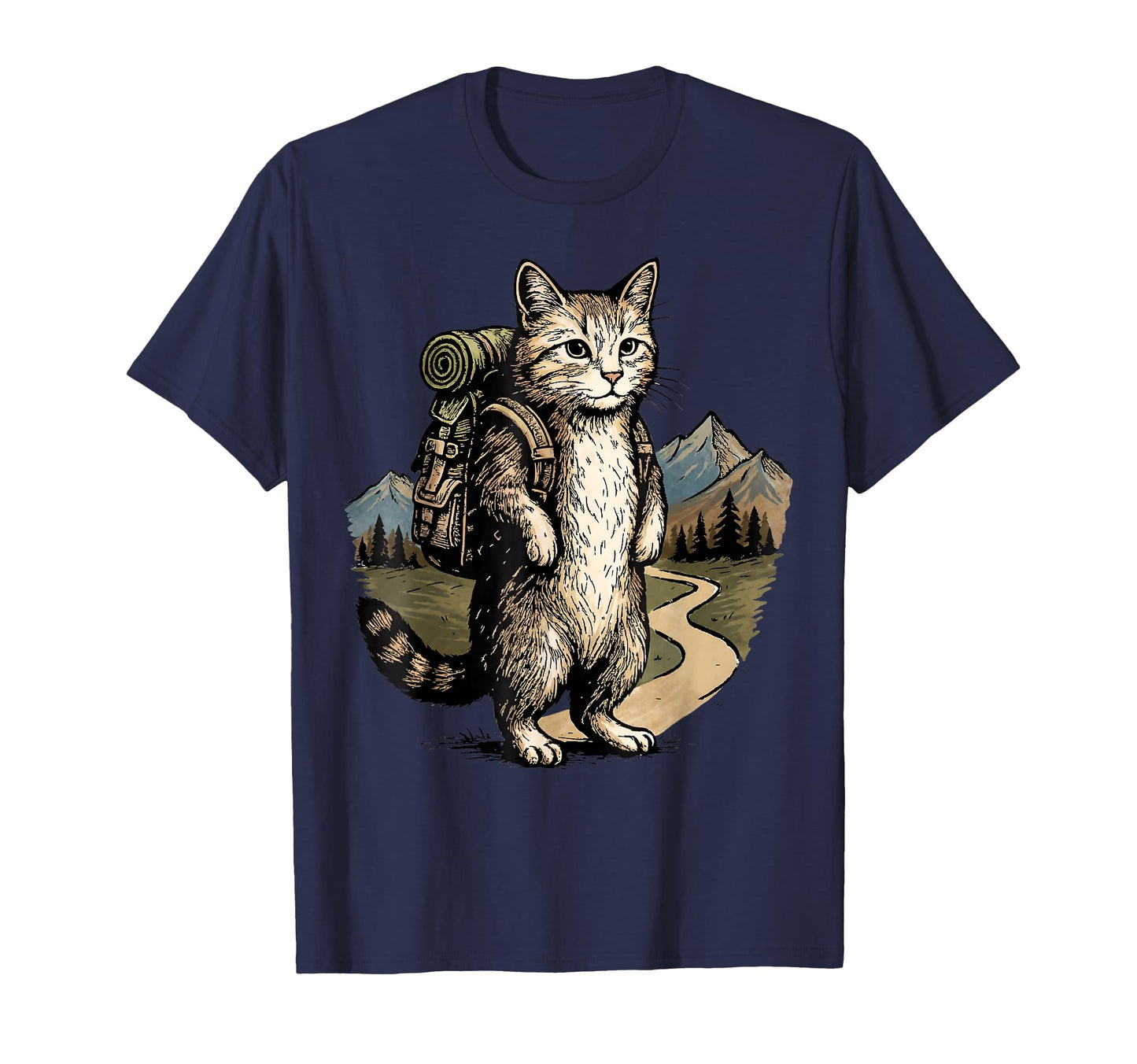 Funny Hiking Cat Backpack Mountain T-Shirt - Minimalist Print Men Women - T-Shirt, Sweatshirt, Hoodie
