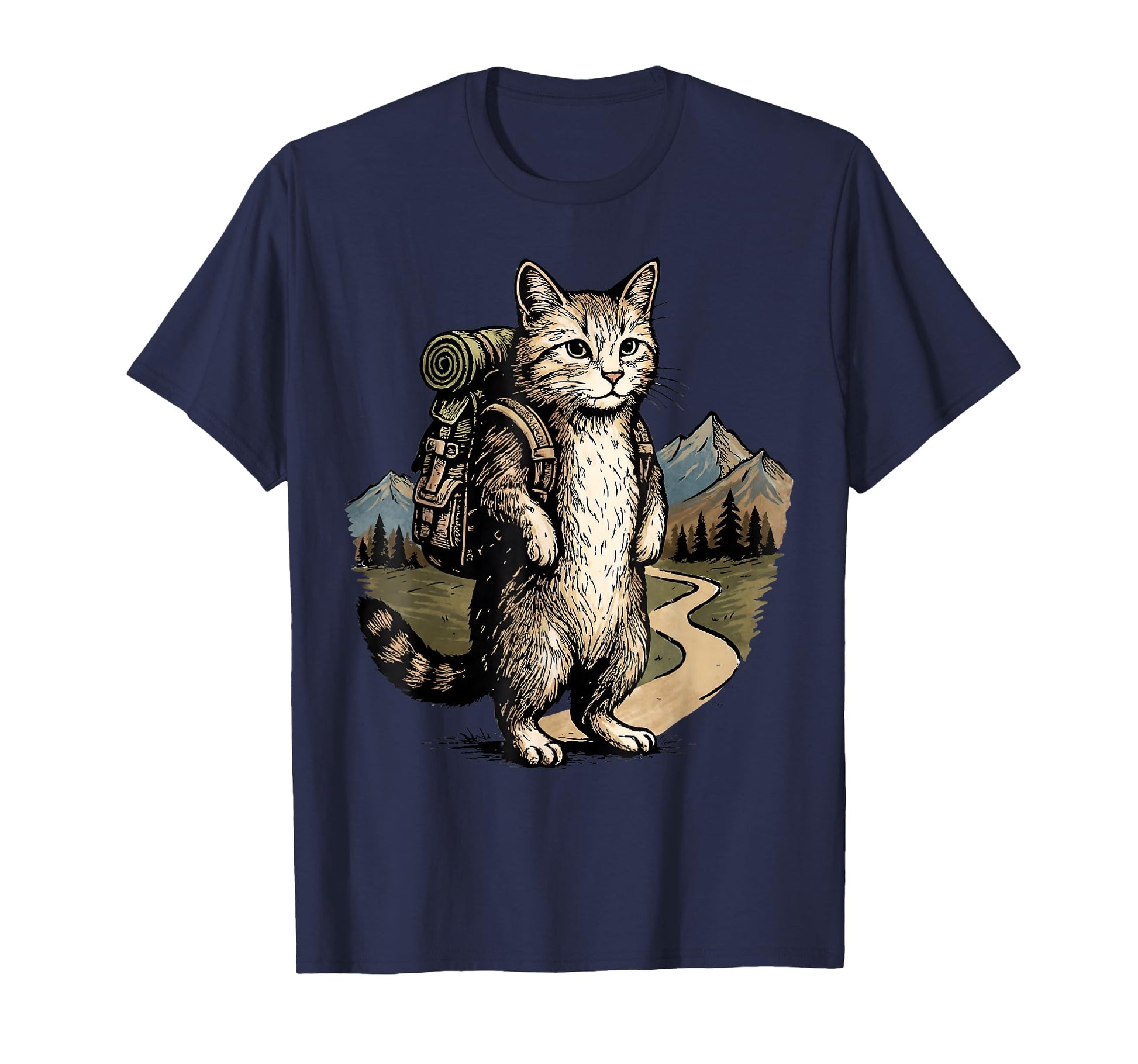 Funny Hiking Cat Backpack Mountain T-Shirt - Minimalist Print Men Women - T-Shirt, Sweatshirt, Hoodie