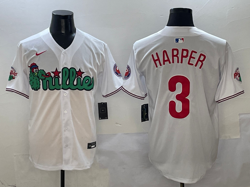 Men's Philadelphia Phillies Bryce Harper #3 White Game Jersey1 baseball jersey product view 1
