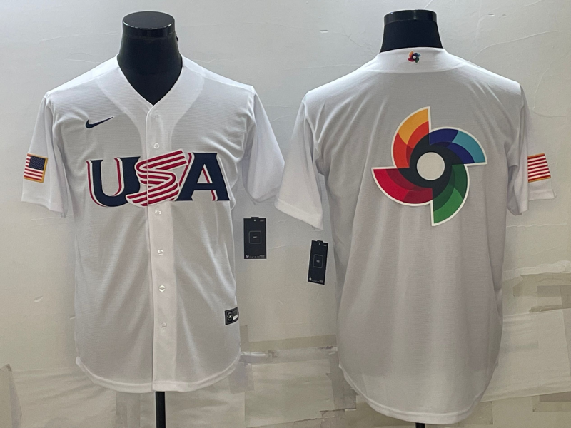 Men's 2023 World Baseball Classic USA White Jersey baseball jersey product view 1