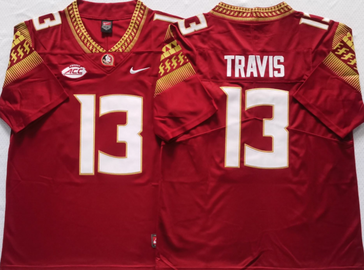 Men's Florida State Seminoles Jordan Travis #13 Red Player Game Jersey basketball jersey product view 1