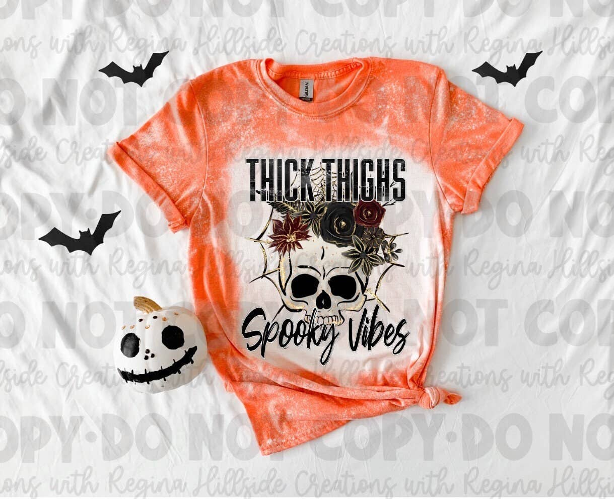 Bleached Tee Halloween - Thick Thighs & Spooky Vibes Unisex T-shirt, Sweatshirt, Hoodie, Long Sleeve Tee - T-Shirt, Sweatshirt, Hoodie