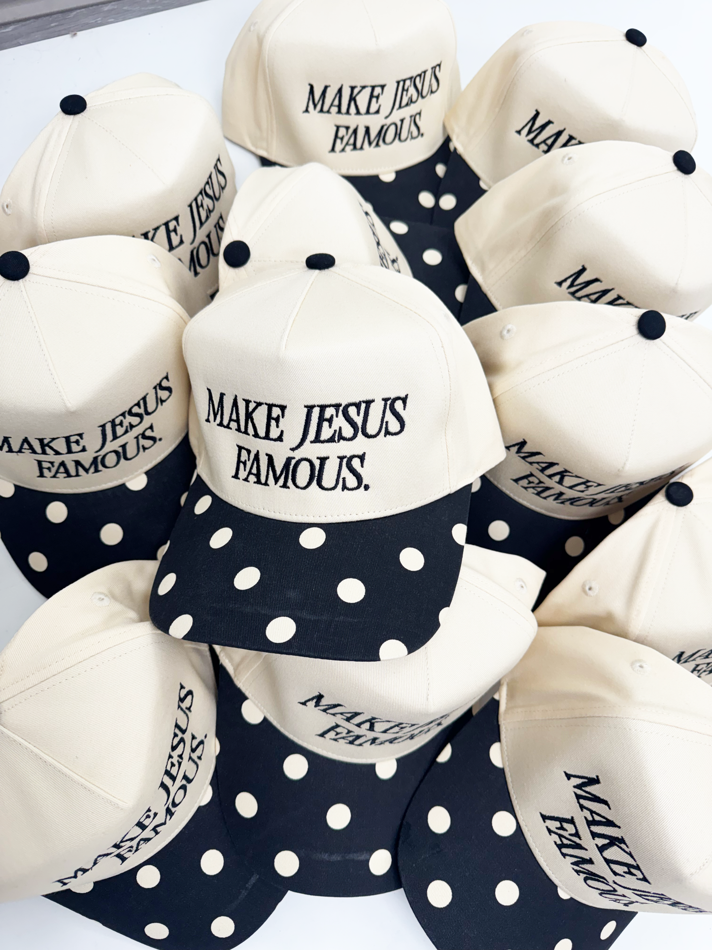 Make Jesus Famous Polka Dot Hat Unisex T-shirt, Sweatshirt, Hoodie, Long Sleeve Tee - T-Shirt, Sweatshirt, Hoodie