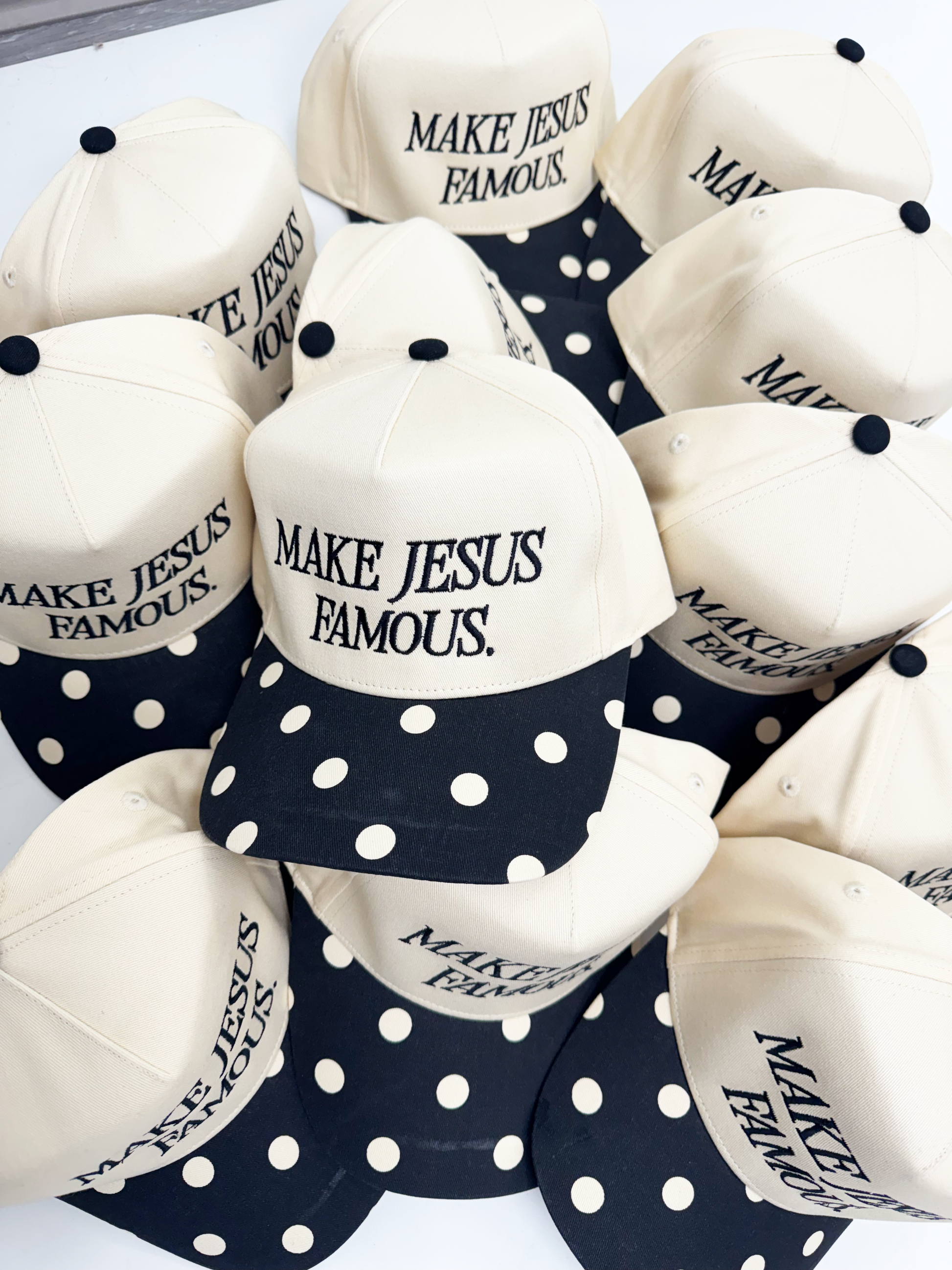 Make Jesus Famous Polka Dot Hat Unisex T-shirt, Sweatshirt, Hoodie, Long Sleeve Tee - T-Shirt, Sweatshirt, Hoodie