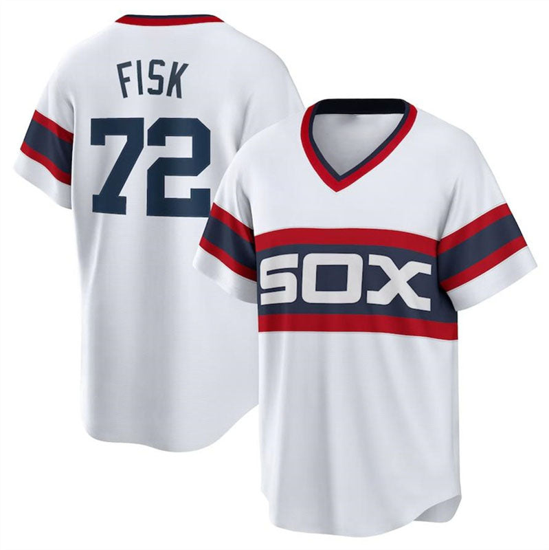 Chicago White Sox #72 Carlton Fisk White Home Cooperstown Collection Player Jersey Baseball Jerseys baseball jersey product view 1