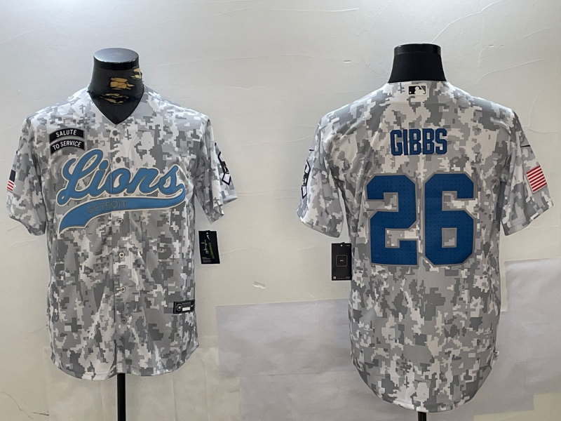 Men's Detroit Lions Jahmyr Gibbs Arctic Camo 2024 Salute to Service Player Jersey football jersey product view 1