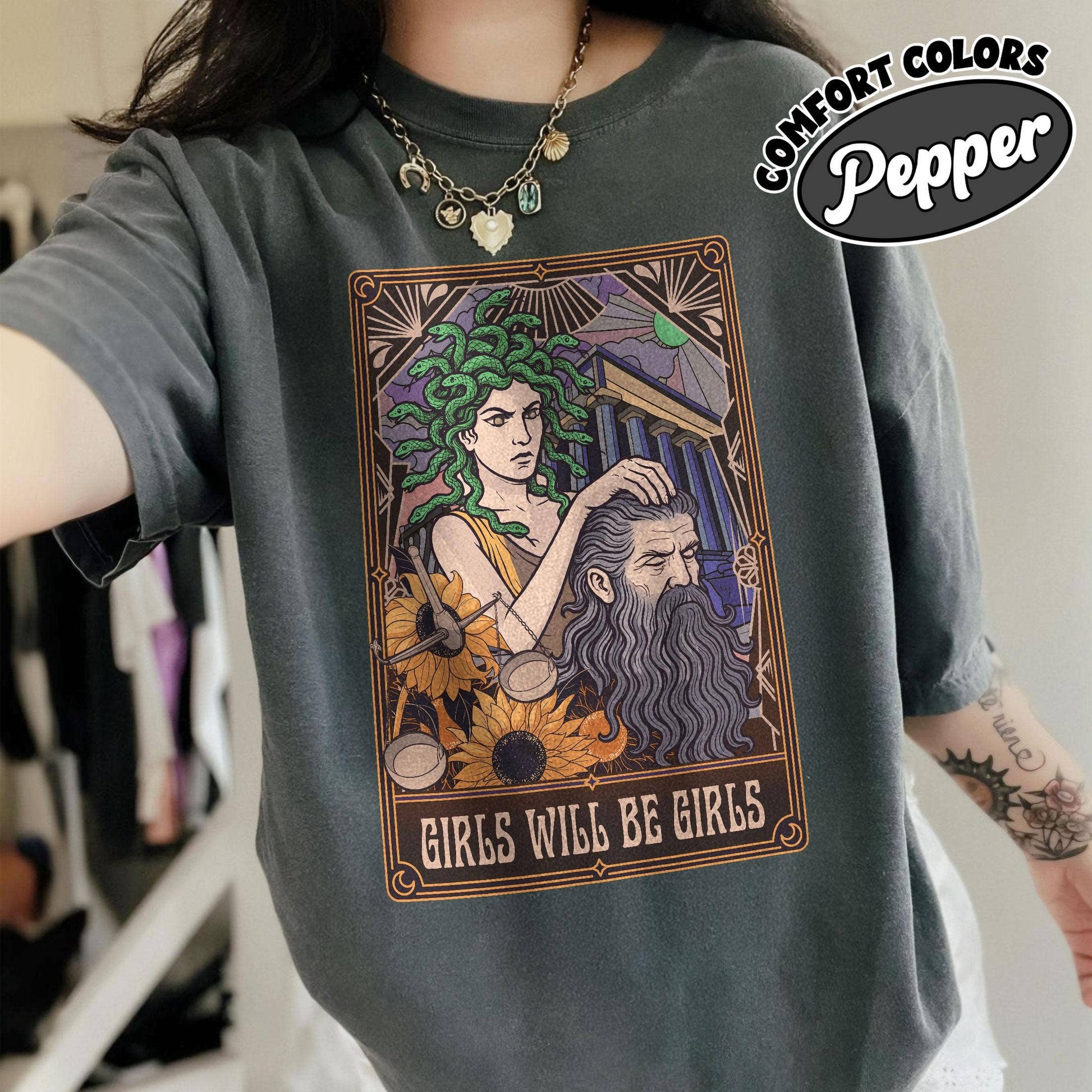 Empowered Women Retro Medusa Feminism Tarot Graphic Tee Unisex T-shirt, Sweatshirt, Hoodie, Long Sleeve Tee - T-Shirt, Sweatshirt, Hoodie