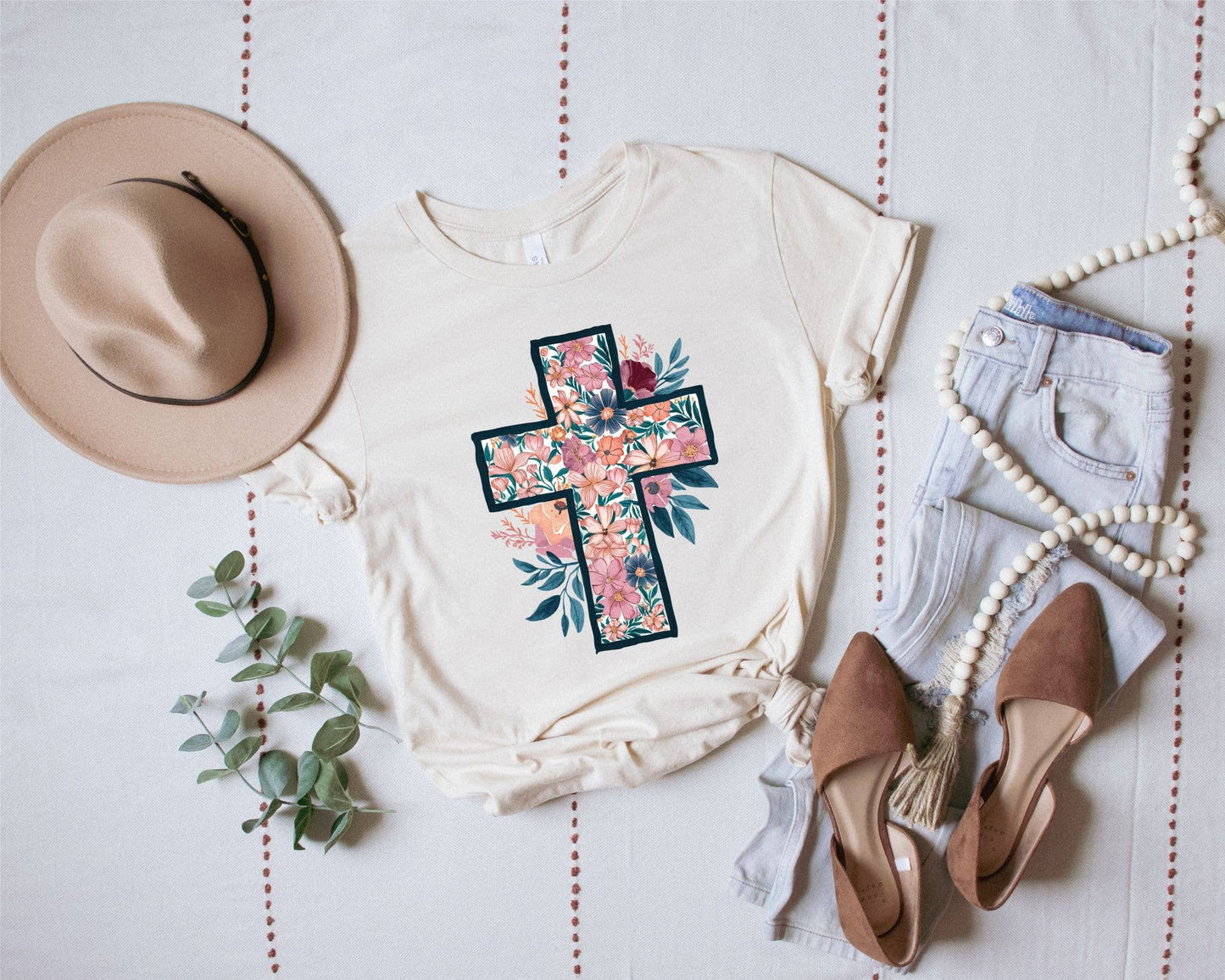 Floral Cross Cream Vintage Faith Graphic Tee Free Shipping Unisex T-shirt, Sweatshirt, Hoodie, Long Sleeve Tee - T-Shirt, Sweatshirt, Hoodie