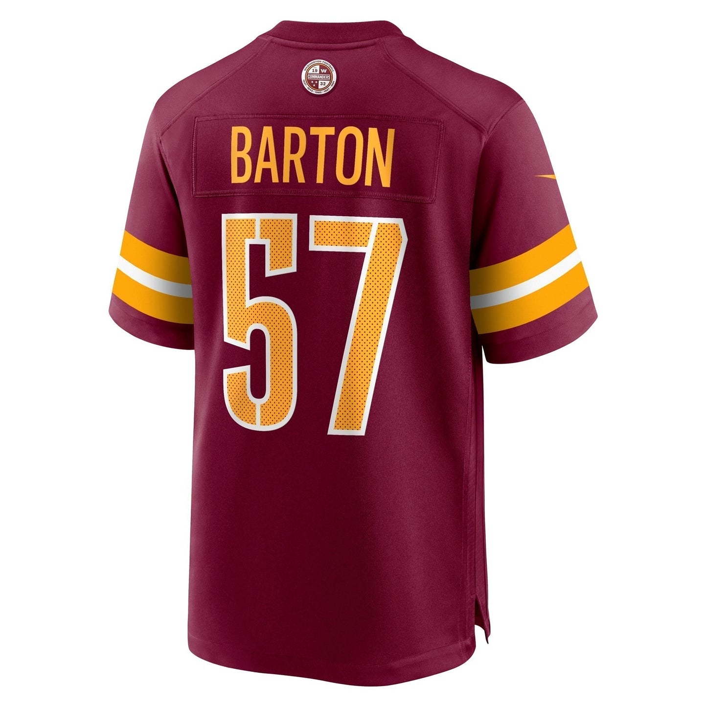 Cody Barton Washington Commanders Game Jersey - Burgundy football jersey product view 3