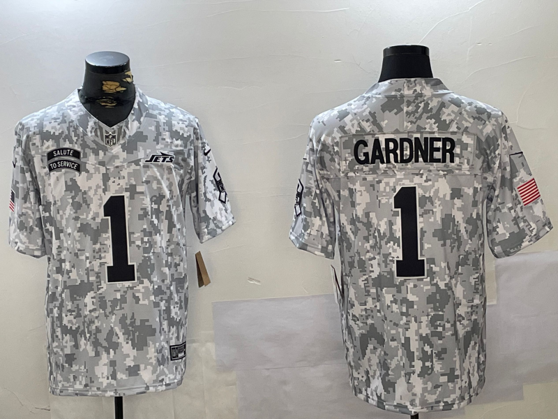 Men's New York Jets Sauce Gardner Arctic Camo 2024 Salute to Service Limited Jersey football jersey product view 1
