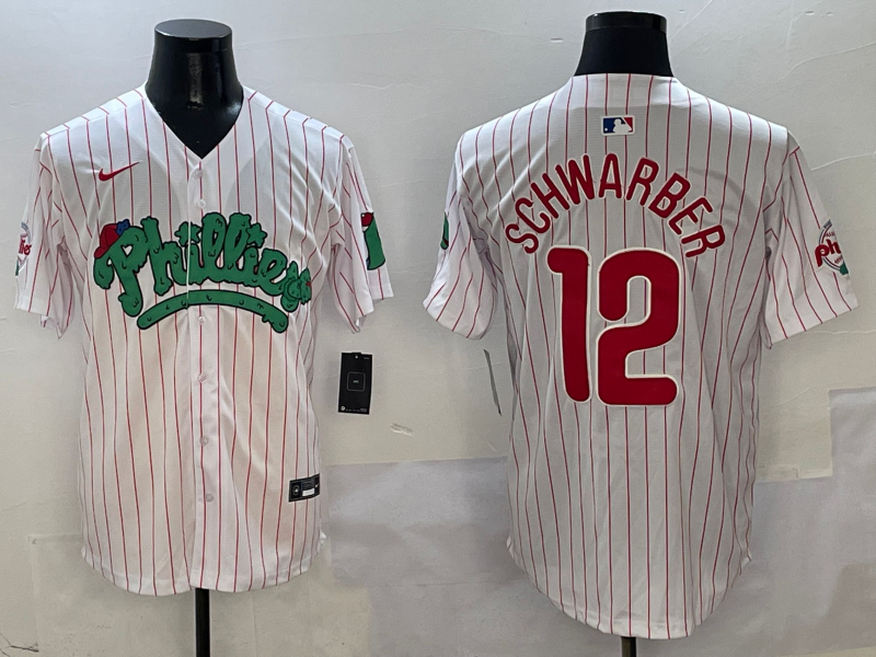 Men's Philadelphia Phillies Kyle Schwarber #12 White Player Jersey1 baseball jersey product view 1