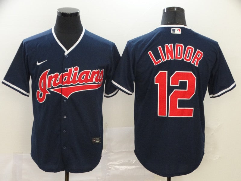 Men's Cleveland Guardians Francisco Lindor #12 Navy Replica Baseball Jersey1 baseball jersey product view 1