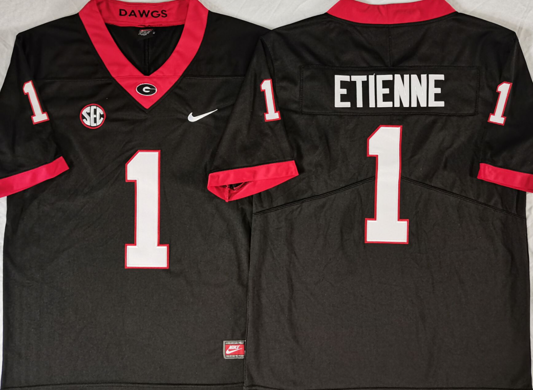 Men's Georgia Bulldogs Trevor Etienne Black Game Jersey sports jersey product view 1