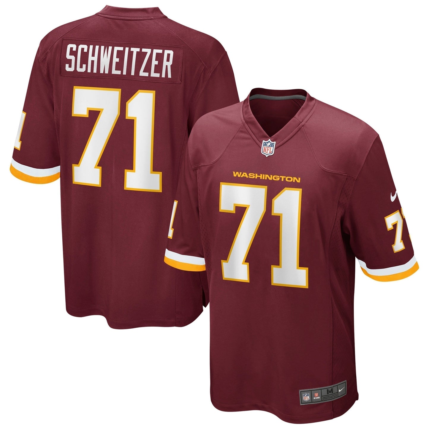 Wes Schweitzer Washington Football Team Game Jersey - Burgundy football jersey product view 1