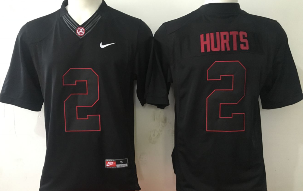 Men's Alabama Crimson Tide Jalen Hurts #2 Black Player Game Jersey sports jersey product view 1