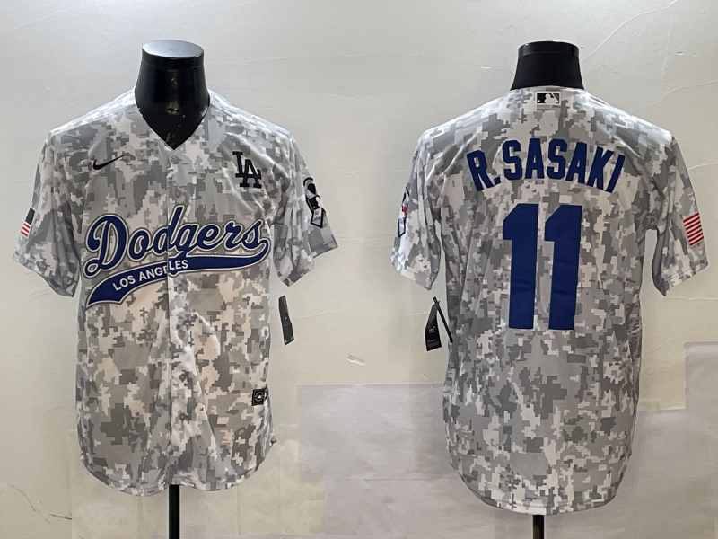 Men's Los Angeles Dodgers Roki Sasaki #11 Arctic Camo 2024 Salute to Service Limited Jersey baseball jersey product view 1