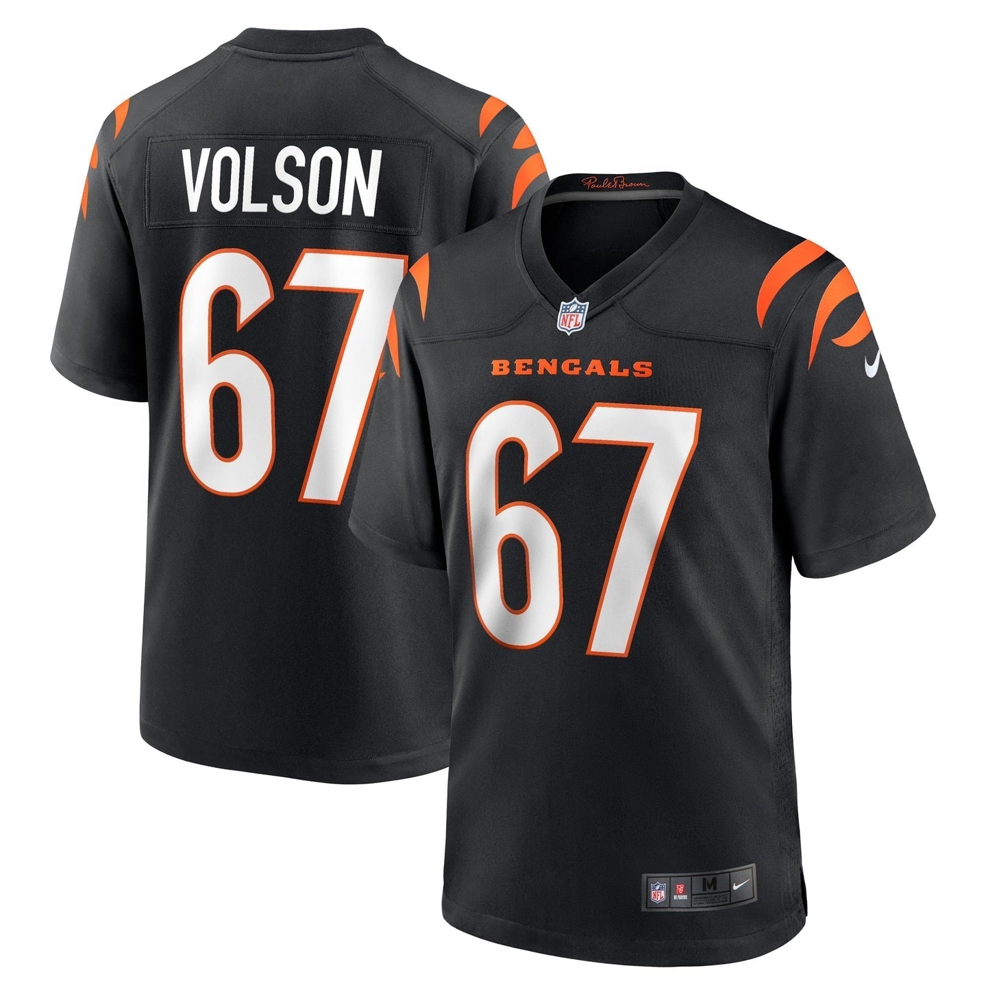 Cordell Volson Cincinnati Bengals Game Jersey - Black football jersey product view 1