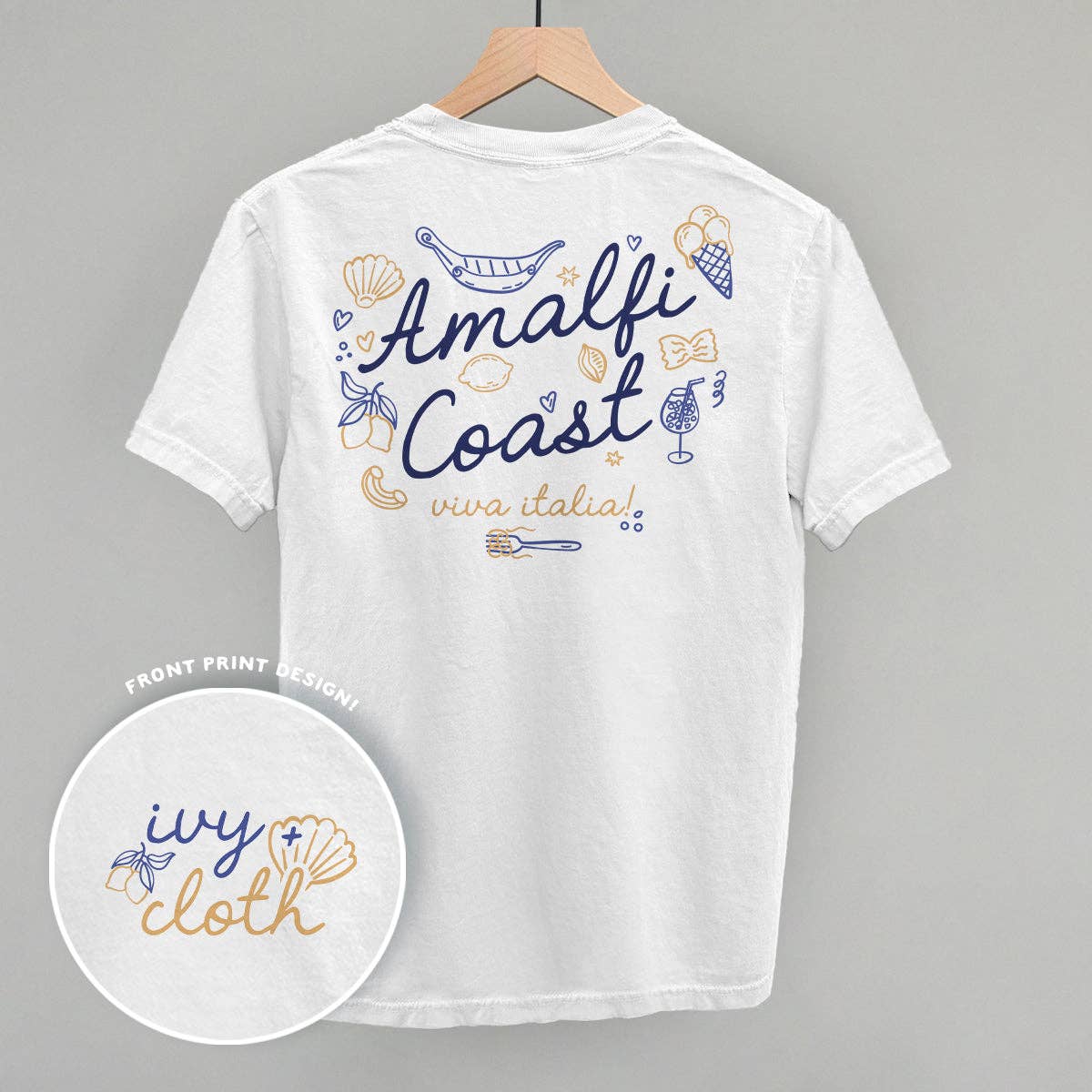 Amalfi Coast Doodles (Back Print) Unisex T-shirt, Sweatshirt, Hoodie, Long Sleeve Tee - T-Shirt, Sweatshirt, Hoodie