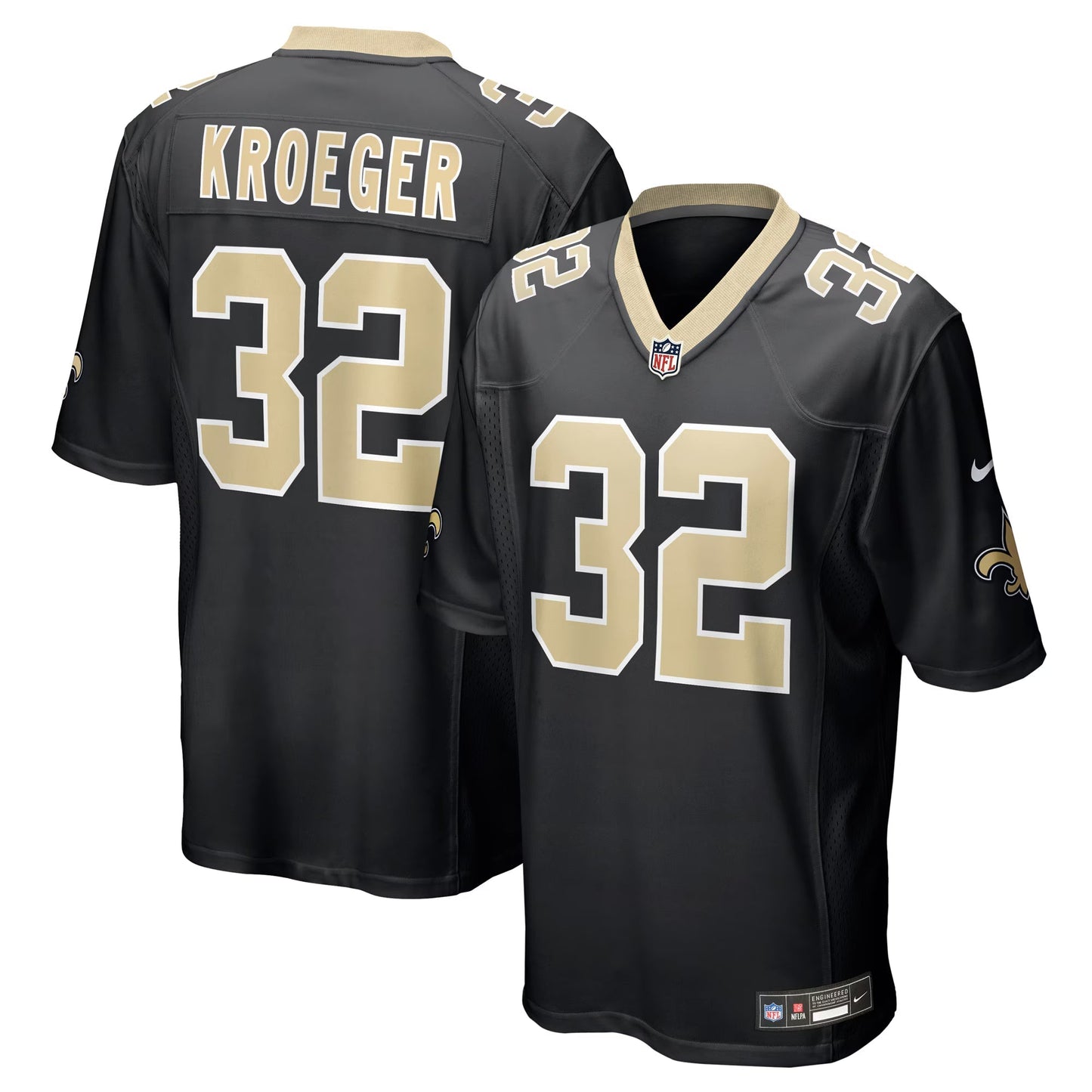 New Orleans Saints Kai Kroeger Black Team Game Jersey football jersey product view 1