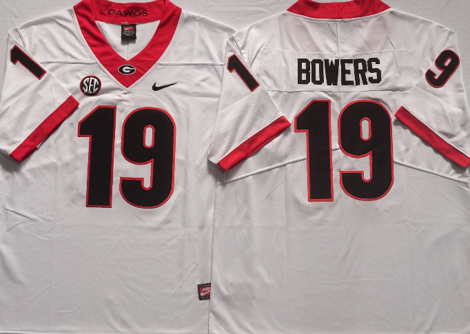 Men's Georgia Bulldogs Brock Bowers #19 White Player Game Jersey sports jersey product view 1