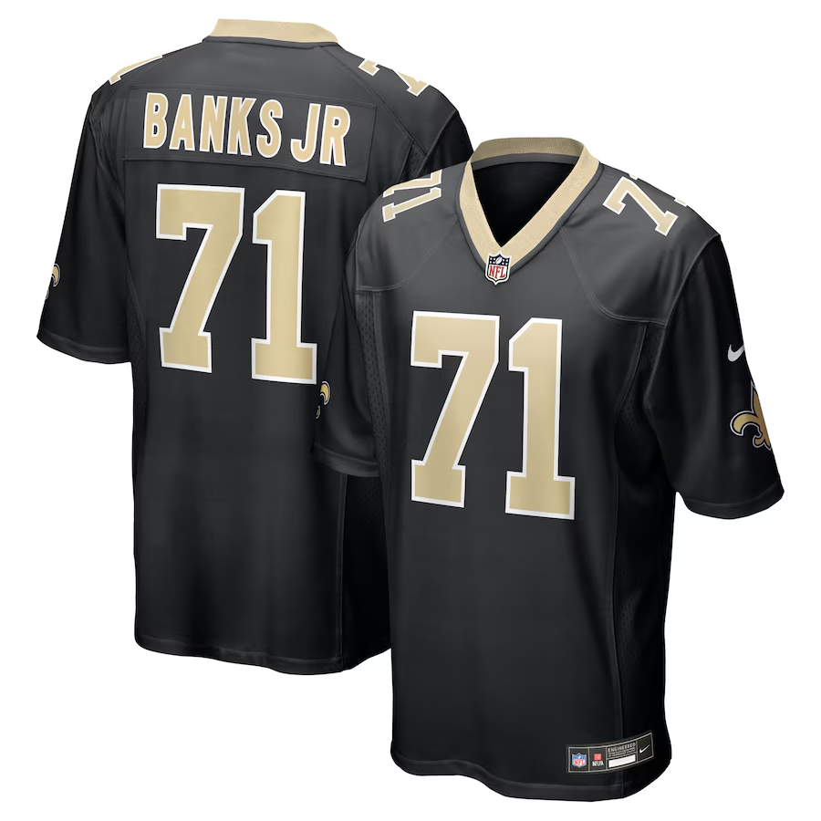 Men's New Orleans Saints Kelvin Banks Jr. Black 2025 NFL Draft First Round Pick Game Jersey football jersey product view 1
