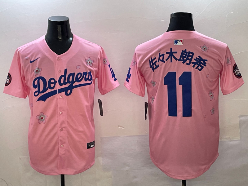Men's Los Angeles Dodgers Roki Sasaki #11 Pink Game Jersey baseball jersey product view 1