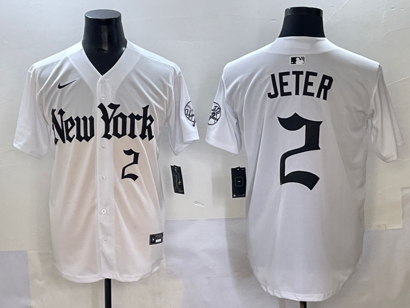 Men's New York Yankees Derek Jeter #2 White Team Game Player Jersey baseball jersey product view 1