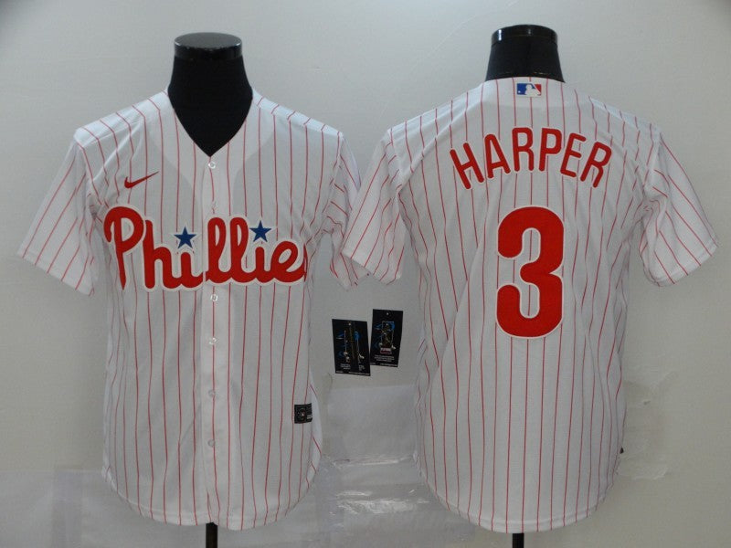 Men's Philadelphia Phillies #3 Bryce Harper Majestic Pinstripe Jersey baseball jersey product view 1