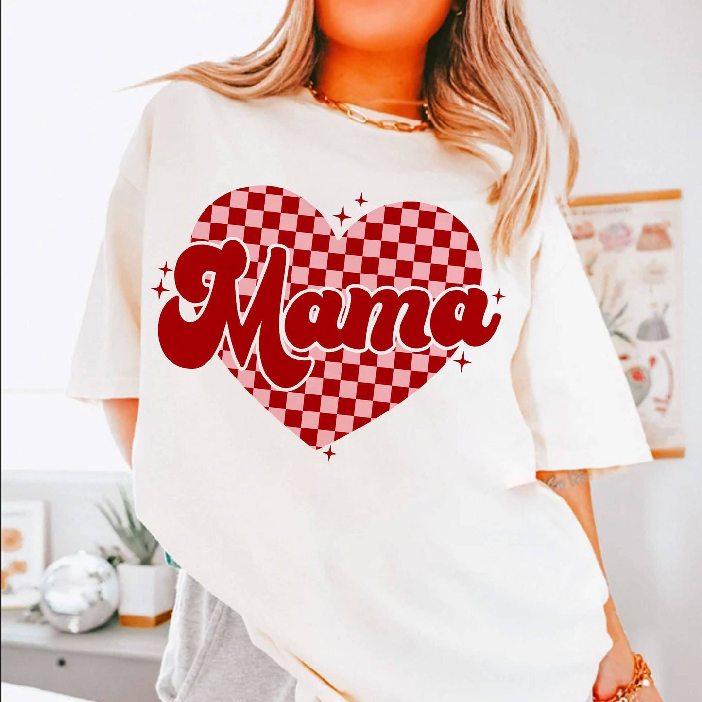Mama Checkered Heart Sweatshirt Valentine's Day Sublimation Unisex T-shirt, Sweatshirt, Hoodie, Long Sleeve Tee - T-Shirt, Sweatshirt, Hoodie