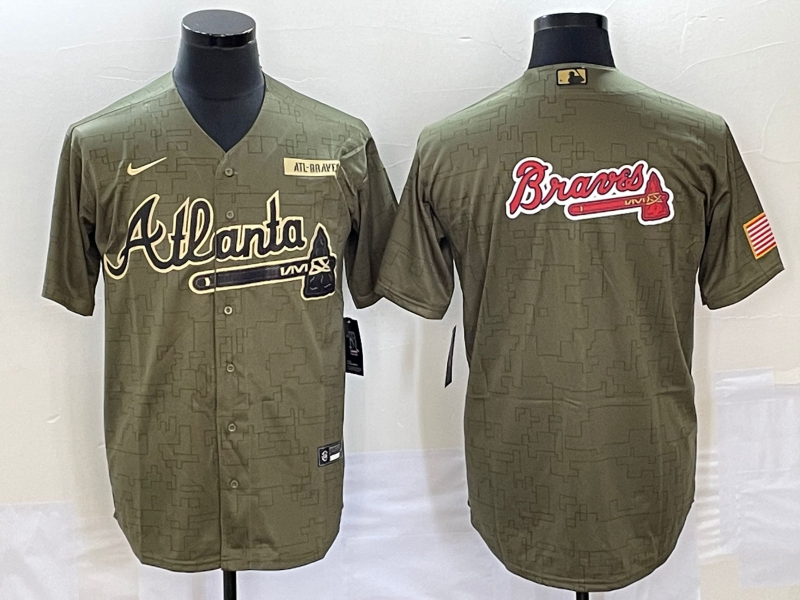 Men's Atlanta Braves Olive Salute To Service Limited Jersey baseball jersey product view 1
