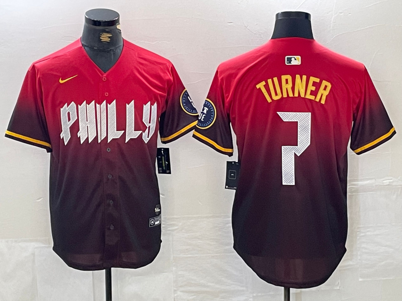 Men's Philadelphia Phillies Trea Turner #7 Red 2024 City Connect Limited Player Jersey baseball jersey product view 1