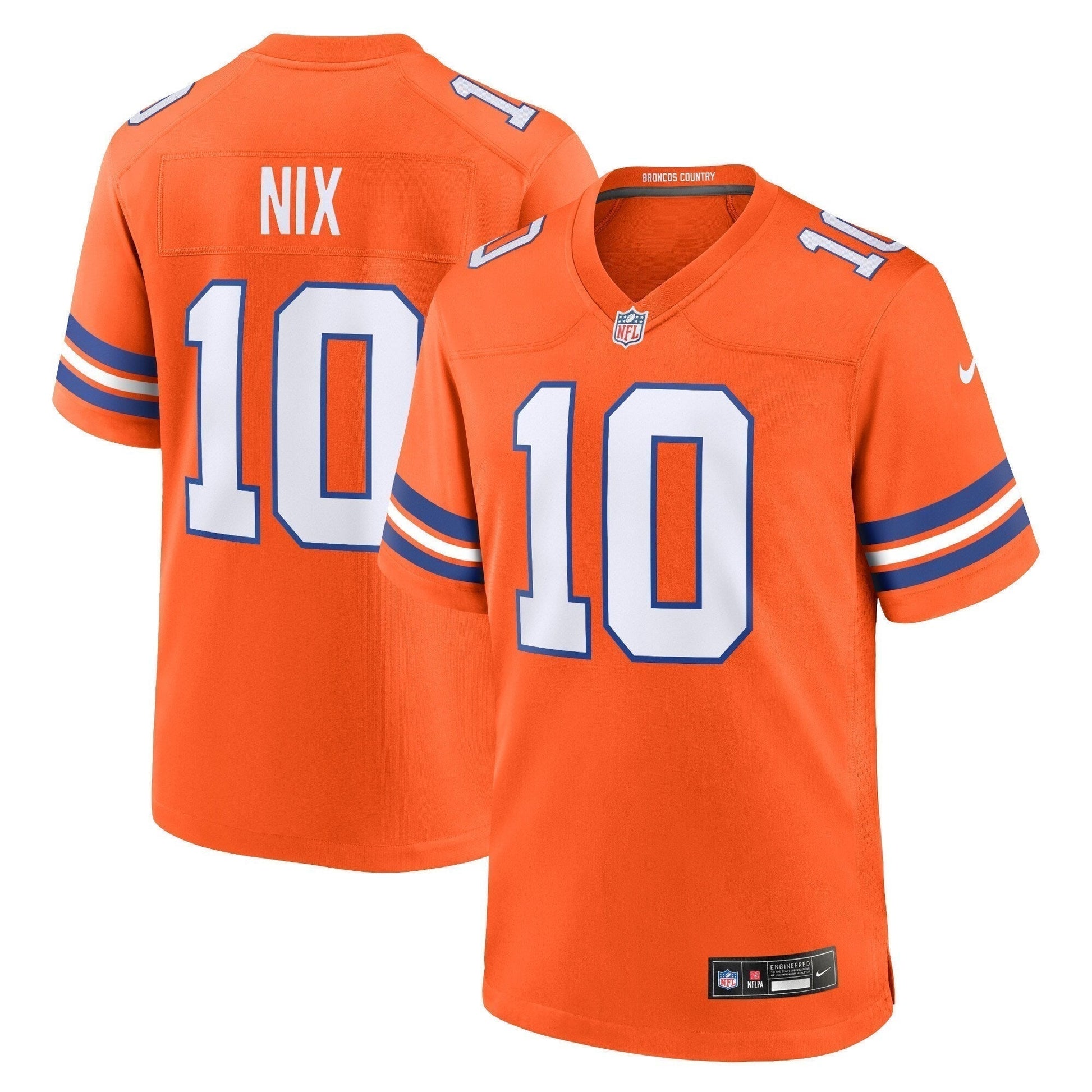Bo Nix Denver Broncos Mile High Collection 1977 Throwback Game Jersey - Orange football jersey product view 1