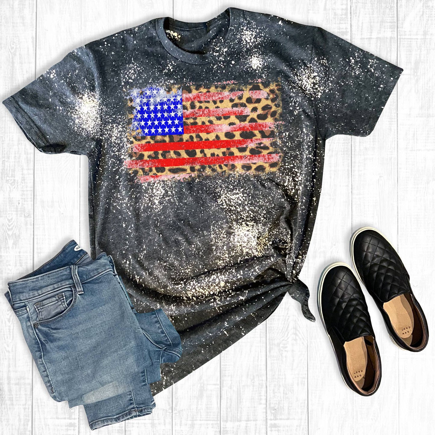Distressed American Leopard Flag Unisex T-shirt, Sweatshirt, Hoodie, Long Sleeve Tee - T-Shirt, Sweatshirt, Hoodie