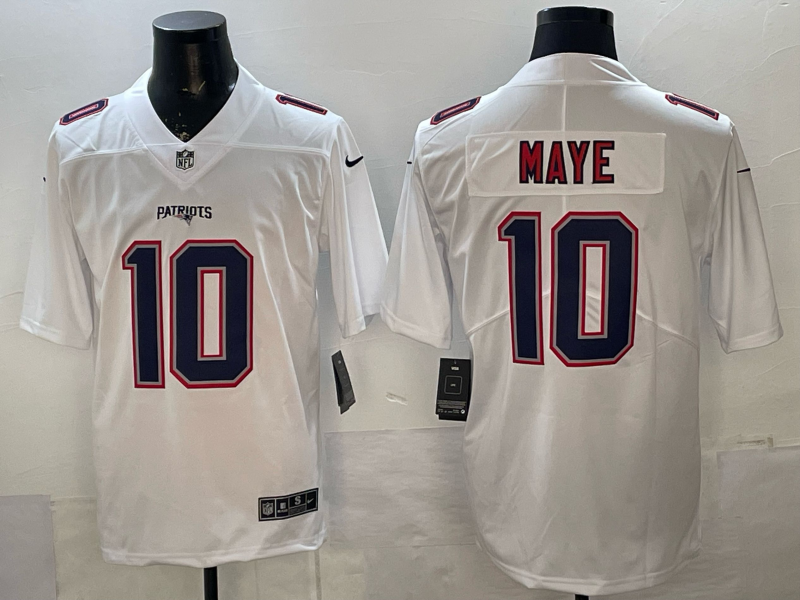 Men's New England Patriots Drake Maye #10 Tundra White Game Jersey football jersey product view 1