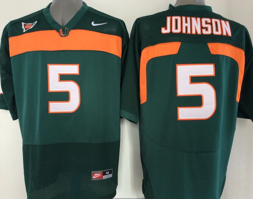 Men's Miami Hurricanes Andre Johnson #5 Green Team Football Jersey football jersey product view 1