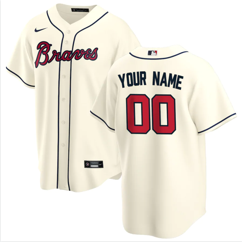 Men's Atlanta Braves Cream Replica Custom Jersey baseball jersey product view 1