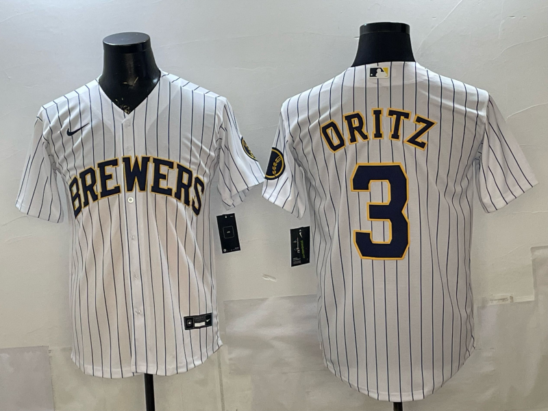 Men's Milwaukee Brewers Joey Ortiz #3 White Home Replica Player Jersey baseball jersey product view 1