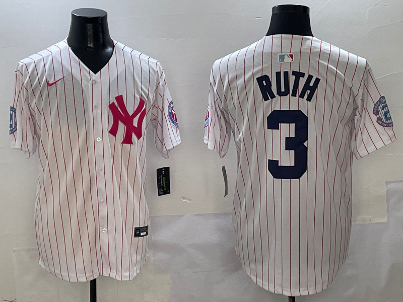 Men's New York Yankees Babe Ruth #3 White Team Player Jersey baseball jersey product view 1