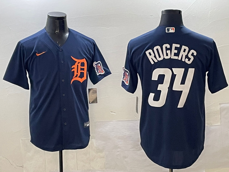 Men's Detroit Tigers Jake Rogers #34 Navy Replica Player Jersey baseball jersey product view 1