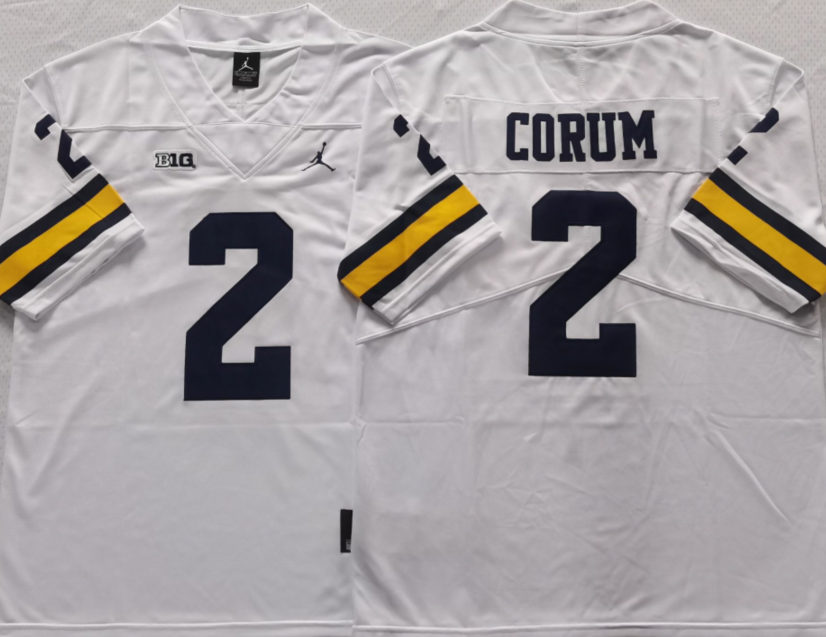 Men's Michigan Wolverines Blake Corum #2 White Alumni Player Game Jersey sports jersey product view 1