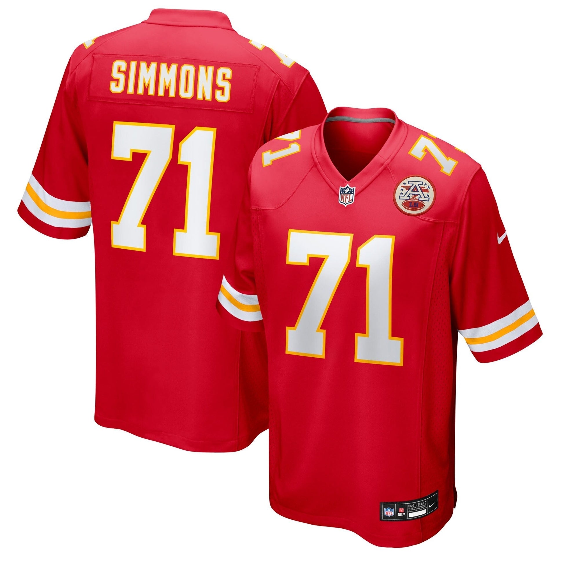 Kansas City Chiefs Josh Simmons Red Team Game Jersey football jersey product view 1