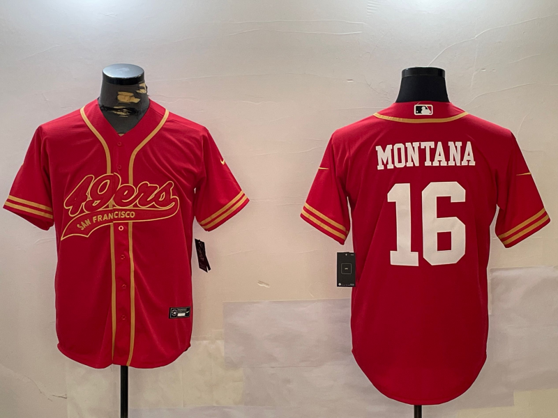 Men's San Francisco 49ers Joe Montana Scarlet Team Game Jersey football jersey product view 1