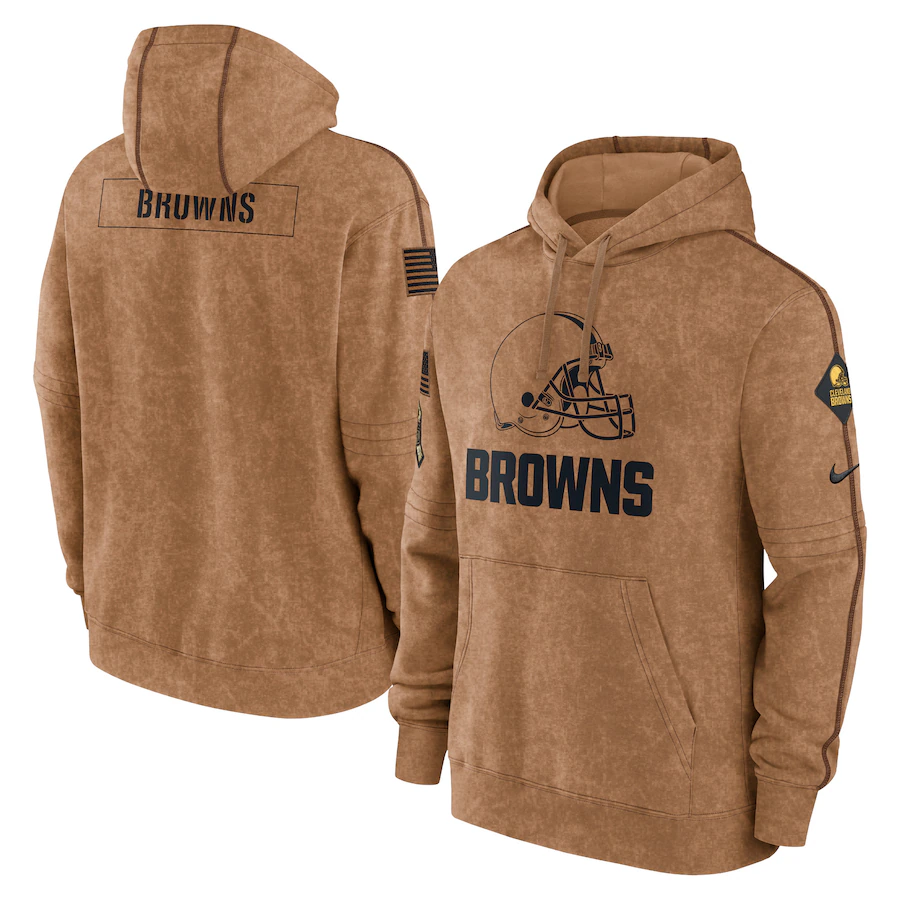 Men's Cleveland Browns Brown 2023 Salute To Service Club Pullover Hoodie football jersey product view 1
