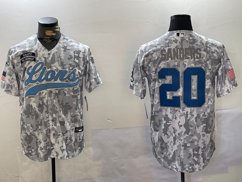 Men's Detroit Lions Barry Sanders #20 Arctic Camo 2024 Salute to Service Limited Jersey1 football jersey product view 1