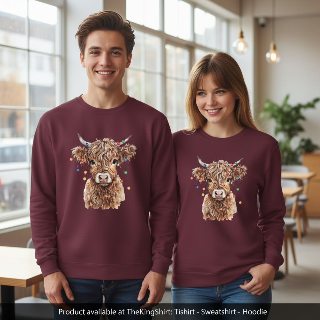 Highland Cow Christmas Sweatshirt - Cow Gift Unisex T-shirt, Sweatshirt, Hoodie, Long Sleeve Tee - T-Shirt, Sweatshirt, Hoodie