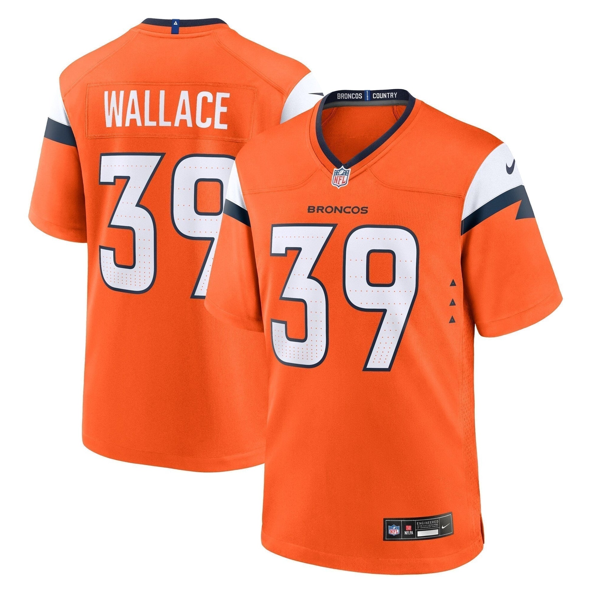 Levi Wallace Denver Broncos Team Game Jersey - Orange football jersey product view 1