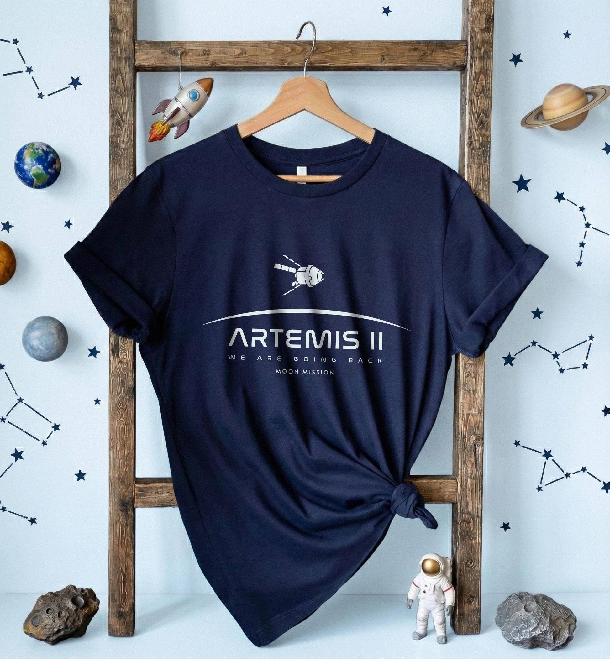 Artemis Ii Moon Mission T-Shirt, Retro Space Exploration Unisex T-shirt, Sweatshirt, Hoodie, Long Sleeve Tee - T-Shirt, Sweatshirt, Hoodie