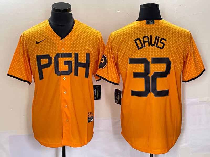 Men's Pittsburgh Pirates Henry Davis #32 Gold 2023 City Connect Replica Player Jersey1 baseball jersey product view 1