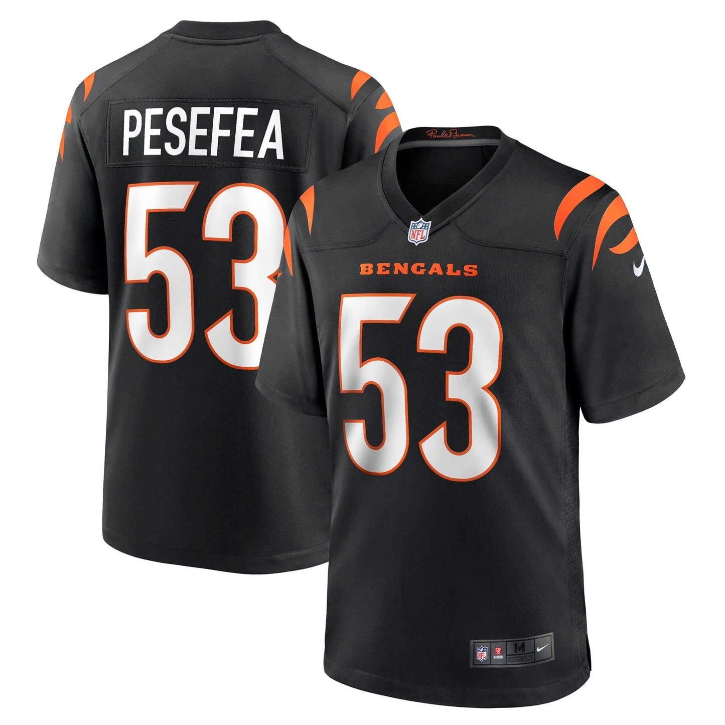 TJ Pesefea Cincinnati Bengals Team Game Jersey - Black football jersey product view 1