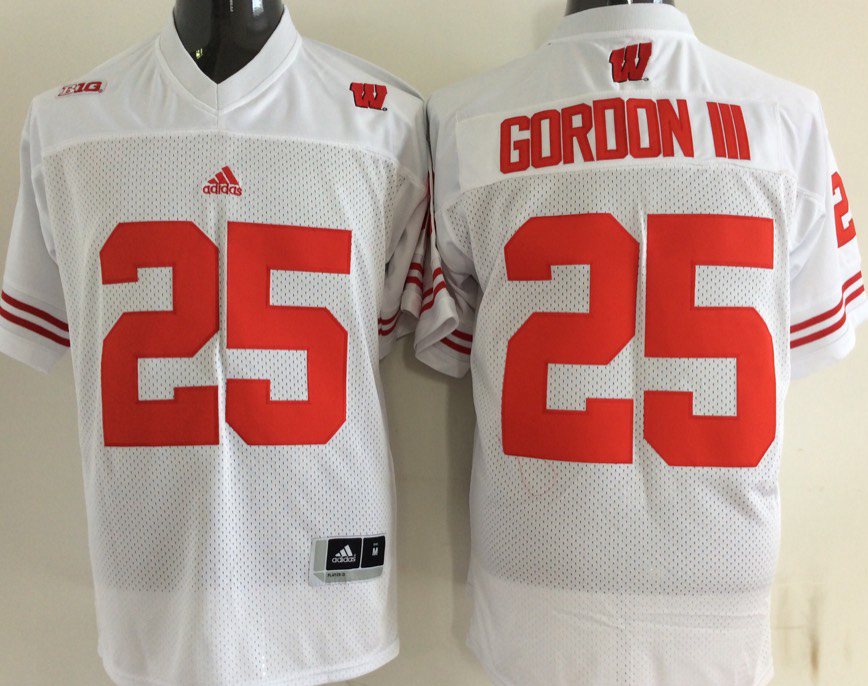 Men's Wisconsin Badgers Melvin Gordon #25 White Player Game Jersey sports jersey product view 1